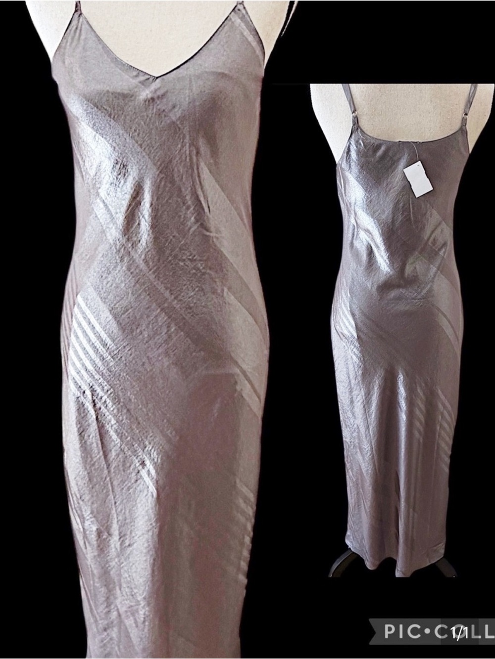 Current Air Metallic Silver Slip Maxi Dress NWT